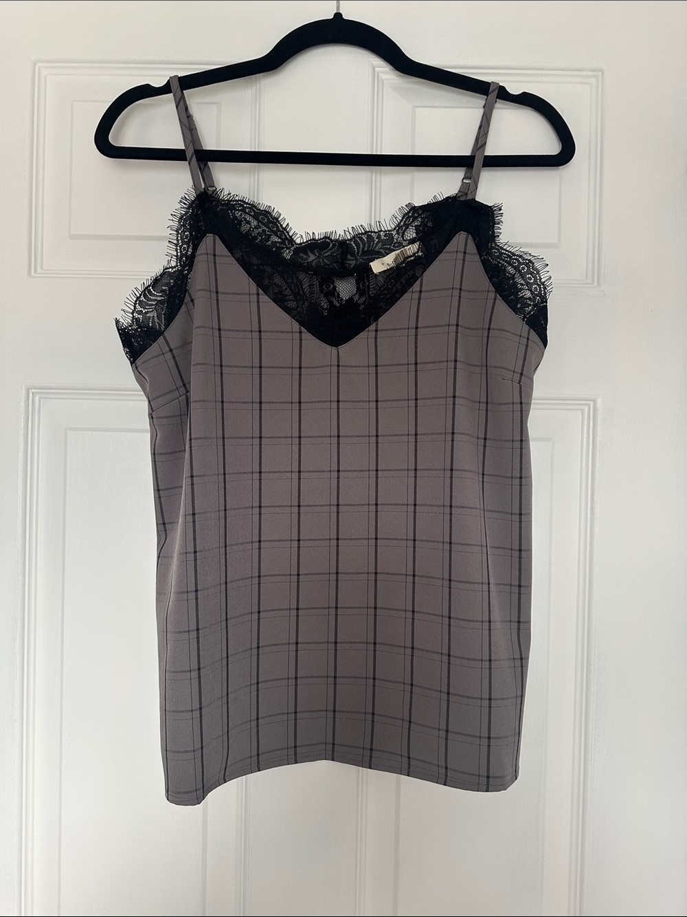 Promesa Gray Plaid Lace Trim Camisole